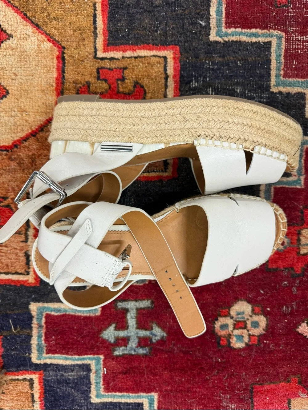 SARTO By Franco Sarto White Leather Espadrille Ankle-Strap Sandals